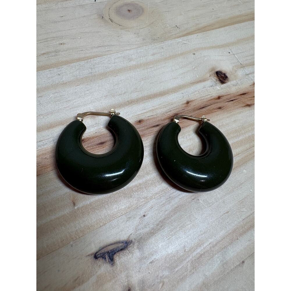 Rachel Comey Grass Chunky Hoop Earrings Seaweed Green Gold Tone - Picture 7 of 11